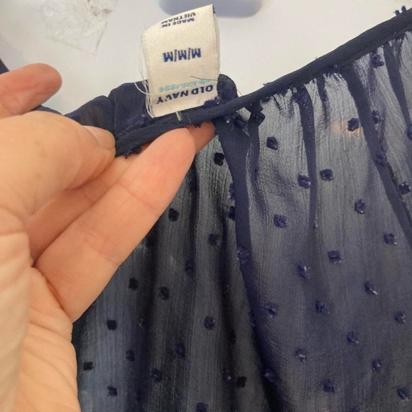 Navy Blue Polkadot Sheer Blouse Old Navy M - Picture 3 of 4